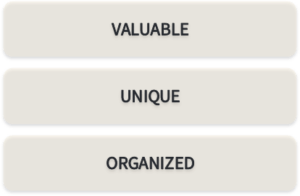 Strategic: valuable, unique, and organized.